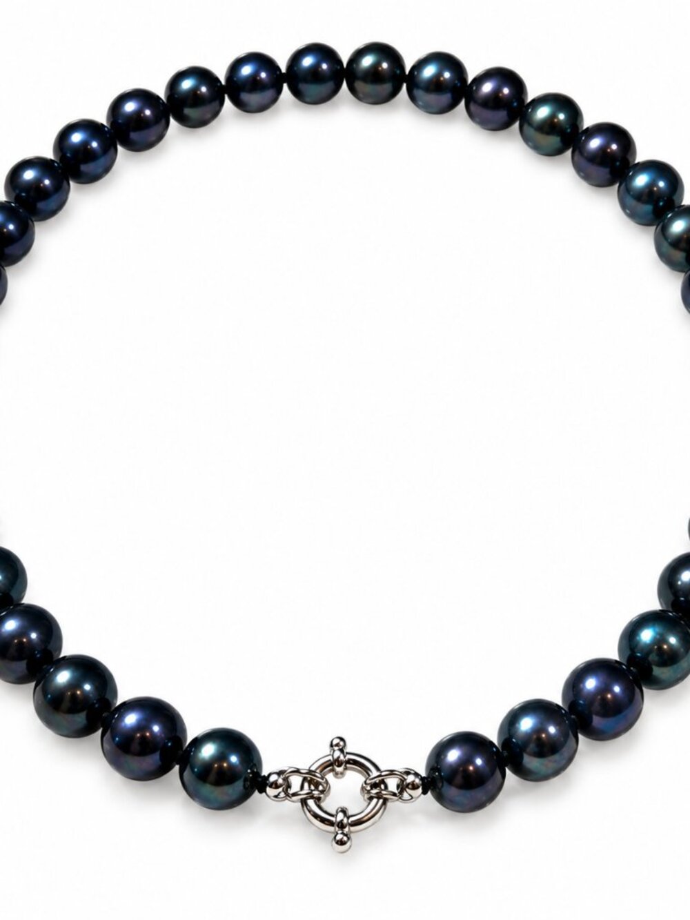 Pearl-41--Black Freshwater Pearl Necklace 7–8mm High Luster Sterling Silver 35g